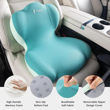 FLORICH Memory Foam Truck Seat Cushion with Adjustable Strap,Seat Cushion and Lumbar Support Pillow for Car Office Chair, Ergonomic Back Support & Sciatica Relief for Long Drives（Green