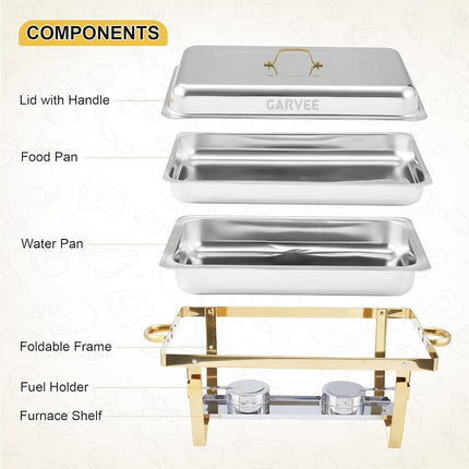 Garvee Chafing Dishes for Buffet Set of 4, 8Qt Stainless Steel Chafers and Buffet Warmers Set with Lid, Rectangular Chafing Dishes for Parties, Serving Food Warmer for Wedding Banquet Catering, Silver