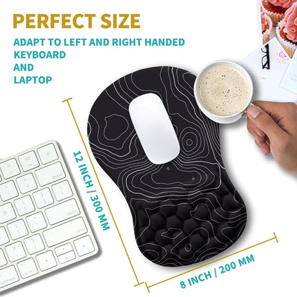 Hokafenle Ergonomic Mouse Pad Wrist Support, Mouse Pad for Pain Relief with Massage Memory Foam, Wrist Rest Mousepad (12x8 inch,Topographic Contour), KM&HK-MOUSEPAD-T8B-001