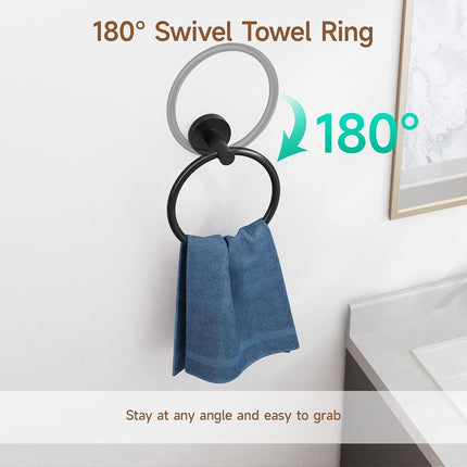 USHOWER Matte Black Towel Ring, Hand Towel Holder for Bathroom, Durable 304 Stainless Steel, Modern Style