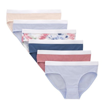 Hanes Filles Culottes Originals, Coton Extensible Shorty et Hipster, Paquet de 6, Ivoire/Bleu/Rose/Imprimé Tie-Dye - Hipster, 16