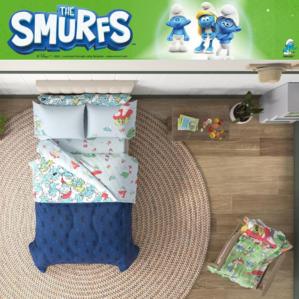 Franco The Smurfs Kids Bedding Super Soft & Cozy Reverisble Microfiber Comforter and Sheet Set with Sham, 5 Piece Twin Size, (Officially Licensed Product)
