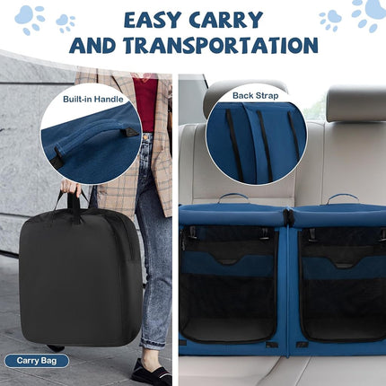 PETSITE 40 Inch Cat Carrier with Double Compartments, Portable Pet Kennel with 2 Removable Hammocks, Dual-use Mats & Litter Box, Soft-Sided Cat Dog Crate with Carry Bag & Ground Stakes (Black)