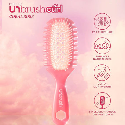 FHI Heat UNbrush Curl Defining Brush — Wavy, Coily, and Curly Hair Brush with DuoFlex Bristles & StyleCurl Handle — for Gentle Detangling & Faster Styling on Wet Hair - Coral Rose