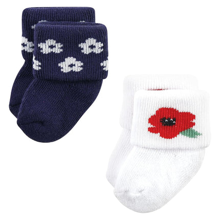 Hudson Baby Baby Girls' Cotton Rich Newborn and Terry Socks, Wildflower, 6-12 Months