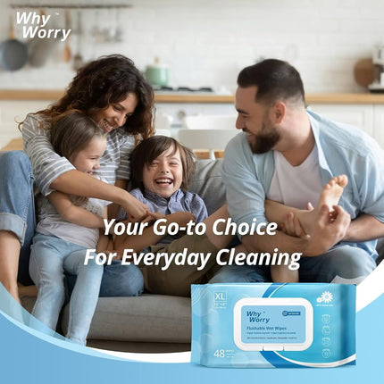 WhyWorry Flushable Wipes for Adults, Extra Large 20x25cm Flushable Toilet Wipes with Chamomile & Vitamin E, Moist Toilet Tissue, 100% Plant-Based, Biodegradable, Hypoallergenic, Sea Incense, 384 Count