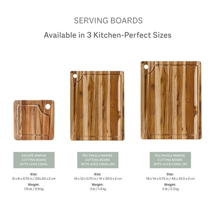 Teakhaus Marine Cutting Board with Juice Groove - Medium Rectangle Cutting Board with Corner Hole - Reversible Teak Edge Grain Wood - Knife Friendly - FSC Certified