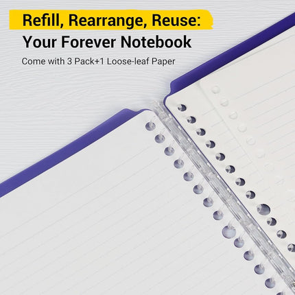 Kokuyo Campus Easy-Carry Slim Binder Smart-Ring B5 26-Ring Set of 3 (Vivid Yellow, Turquoise & Purple & 100 Sheets Paper Set, B5)