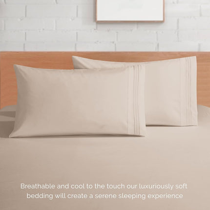 Elegant Comfort 4-Piece Bed Sheet Set - Luxury Bedding 1500 Premium Hotel Quality Microfiber, All Around Elastic 18-24 Inches Deep Fitted Sheet- Extra Deep Pocket Sheets, King, Cream Beige