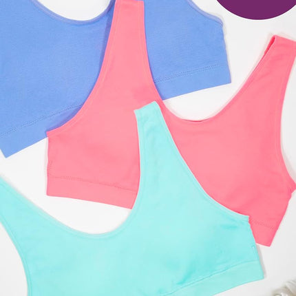 Sujetador deportivo elástico sin costuras Fruit of the Loom para niñas, azul aciano/sorbete de melocotón/azul Aruba, talla extra grande
