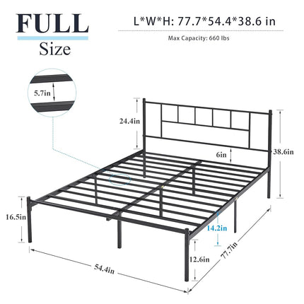 VECELO Twin Metal Platform Bed Frame with Headboard, Heavy Duty Steel Slats, No Box Spring Needed,Easy Assembly, Modern Minimalist Design, Set of 2