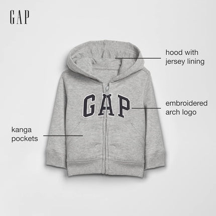 GAP Baby Boys' V-tb PTF Bas Fz Logo Sweatshirt, Light Heather Grey, 2 Years