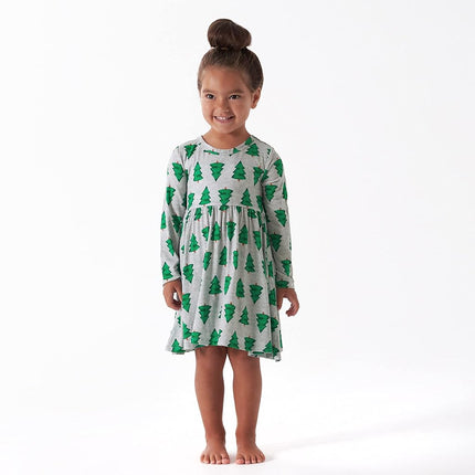 Gerber Baby Girls' Toddler Buttery Soft Long Sleeve Twirl Dress with Viscose Made from Eucalyptus, Spruce, 18 Months