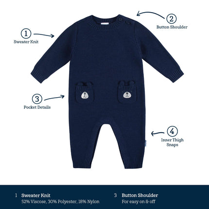 Gerber baby-boys Sweater Knit Romper Jumpsuit, Blue Dog, 12 Months