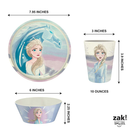Juego de vajilla infantil de 3 piezas de Zak Designs Disney Frozen 2, plato, cuenco y vaso de melamina y bambú duraderos y sostenibles son perfectos para la hora de la cena en familia (Anna, Elsa, Olaf)