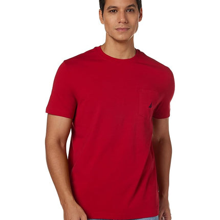 Nautica Men's Solid Crew Neck Short-Sleeve Pocket T-Shirt Red, 5X-Large Tall