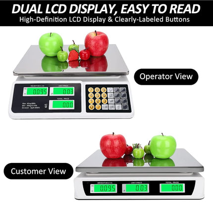 Balance de calcul du prix YIFOR 88lb/40kg, balance numérique commerciale à écran LCD avec plate-forme en acier inoxydable, balance pour fruits et légumes et aliments pour marché de producteurs, points de vente, boucherie (plateau plat)