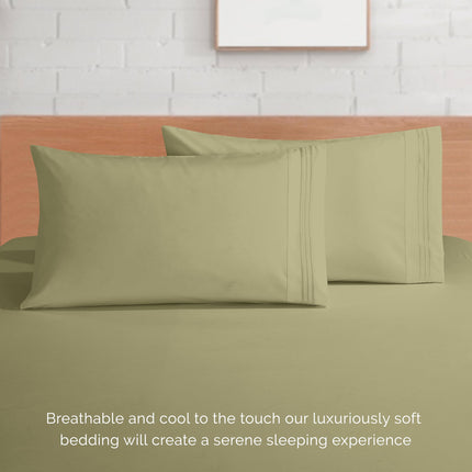 Elegant Comfort Luxury 1500 Premium Hotel Quality Microfiber 4-Piece Sheet Set - Soft, All Around Elastic 18-24 Inches Deep Fitted Sheet - Extra Deep Pocket Sheets, Full, Sage/Green