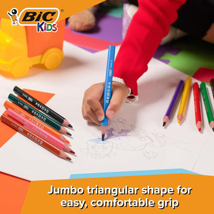 BIC Kids Evolution Triangle Coloured Pencils, Colouring Pencils Ideal for Small Kids 2 Years and Up to Place Fingers, Extra Resistant BIC Pencils, School Supplies, 12 Pack