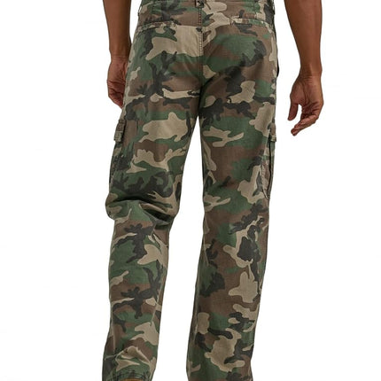 Wrangler Authentics Men's Relaxed Fit Stretch Cargo Pant, Green Brown Camo, 30W / 30L