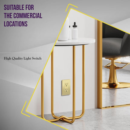 ENERLITES Elite Series Decorator Receptacle Outlet Child Safe Tamper-Resistant, Gloss Finish, Self-Grounding, Residential Grade, 15A 125V, 61501-TR-GDWBP, Brushed Gold with Plate