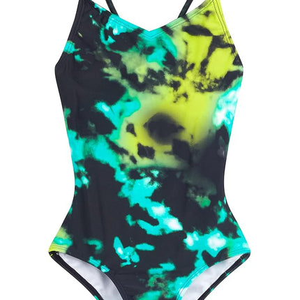 Kanu Surf Traje de baño de una pieza para niñas Hurricane Beach Sport UPF 50+, Hurricane Negro/Verde, 10