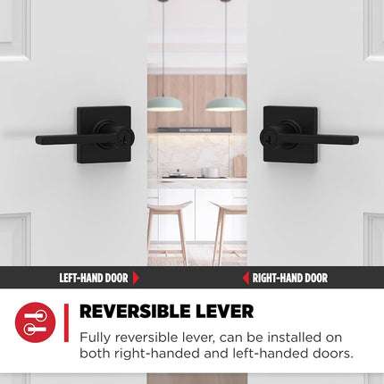Kwikset Casey Entry Door Handle with Lock and Key, Secure Keyed Reversible Lever Exterior, for Front Entrance and Bedrooms, Matte Black, Pick Resistant Smartkey Rekey Security and Microban
