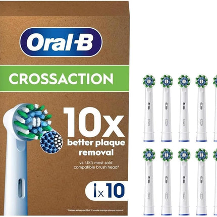 Oral-B Pro CrossAction Replacement Toothbrush Heads for Electric Toothbrush, Pack of 10, Superior Teeth Cleaning, X Bristles, Original Oral-B Toothbrush Attachment, Letter Box Packaging, Made in