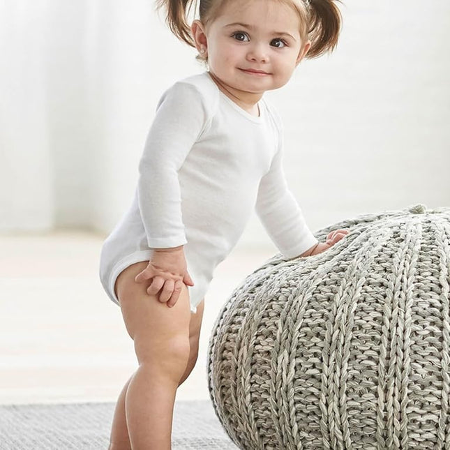 Gerber Baby Unisex 6-Pack Long Sleeve Onesies Bodysuits - White - Soft Cotton Essentials for Layering & Everyday Wear - 3T