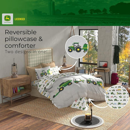 Franco Kids John Deere Farm Equipment Bedding 5 Piece Super Soft Comforter and Sheet Set, Full, (Officially Licensed Product)
