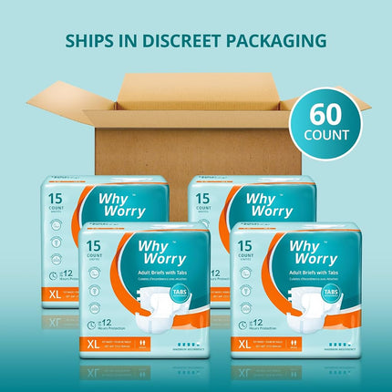 WhyWorry Adult Diapers for Women and Men, XLarge, 60 Count