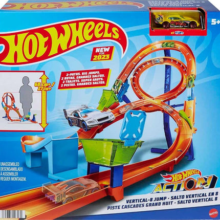 Hot Wheels Track Set with 1 Hot Wheels Car, Tall Figure-8 Track for Race & Stunting, Connects to Other Hot Wheels Tracks, Folds for Convenient Storage
