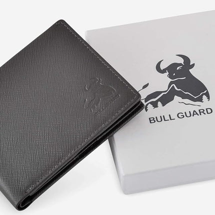 RFID Bifold Leather Wallet for Men with Flip Up ID in Vintage Buffalo Brown, Wild Mountain Grey, S, Modern