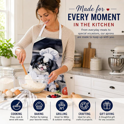 Caroline's Treasures Japanese Chin The Chef Apron Cooking Kitchen Server Baking Crafts Gardening for Adult Women Men, Unisex, Large, Multicolor