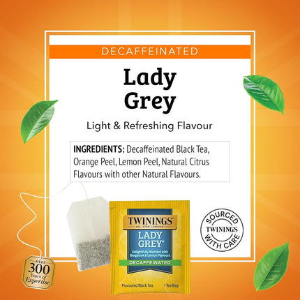 Twinings of London Decaffeinated Lady Grey Black Tea Bags, 20 Count (Pack of 6)