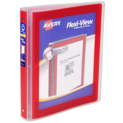 Avery Flexi-View 3 Ring Binder, 1 Inch Round Rings, 1 Red Binder (17606)
