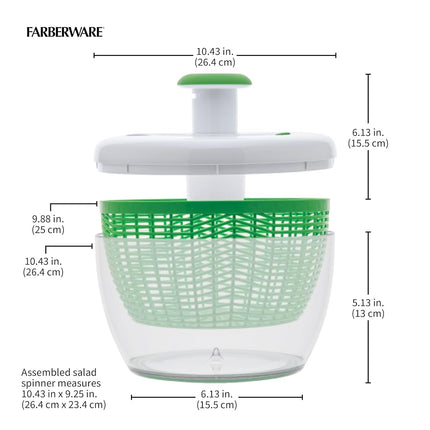 Farberware Easy to use pro Pump Spinner with Bowl, Colander and Built in draining System for Fresh, Crisp, Clean Salad and Produce, 6.6 Quart, Green