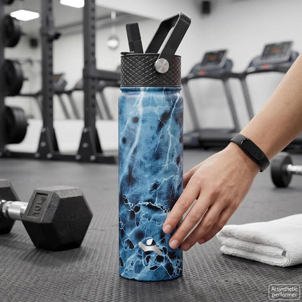 Konokyo 40oz Insulated Water Bottle Sport Stainless Steel Water Bottles with 3 Lids,Marble Ocean