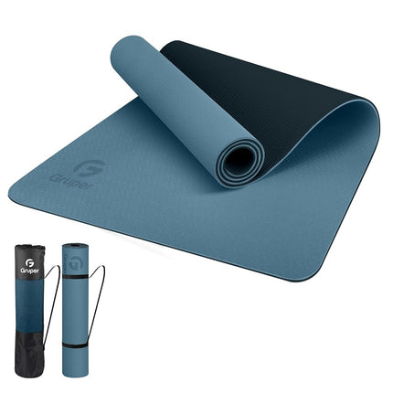 Alfombrilla de yoga Gruper TPE, alfombrilla de yoga profesional ecológica antideslizante con correa de transporte, alfombrilla de entrenamiento para yoga, pilates y ejercicios de suelo (azul gris + negro, grosor de 8 mm (3/10 pulgadas))