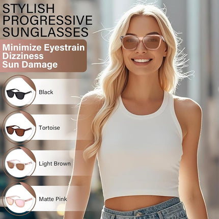 ZESAKER Progressive Reading Sunglasses for Women and Men Spring Hinges Multifocal Readers Sunglasses UV400 Protection (Light Brown, 2.5)