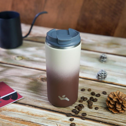 Konokyo Tumbler with Lid, 12 oz Travel Coffee Mug Double Wall Vacuum Stainless Steel Thermal Metal Cup Insulated Water Bottle,Latte