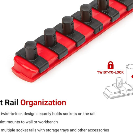 TEKTON 3/8 Inch Drive 6-Point Socket Set with Rails, 68-Piece (1/4-1 in, 6-24 mm) | SHD91220