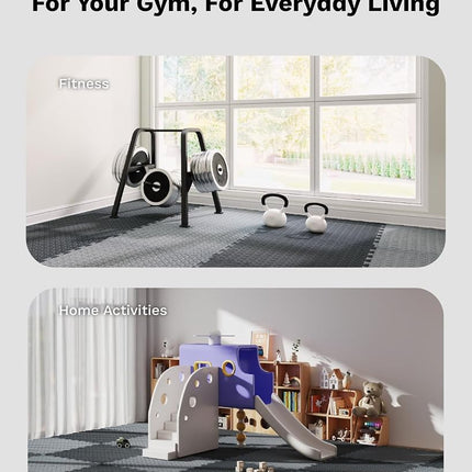 AIRHOP Upgraded 2cm Extra Thick 4.6 m² High-Density Eva Foam Exercise Gym Mats, 12 Pcs Large Interlocking Puzzle Floor Tiles (60x60cm) for Home Gym, Black&Gray