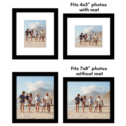 Americanflat 7x8 Picture Frame with Polished Plexiglass - Set of 5 - Use as 4x5 Frame with Mat or 7x8 Frame Without Mat - Galleria Collection - Gallery Frames for Tabletop and Wall Display - Black