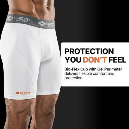Shock Doctor 221 Men's Compression Short with BioFlex Cup (Medium, White)