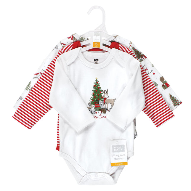Hudson Baby Bodys à manches longues en coton unisexe, motif forêt de Noël, 6-9 mois