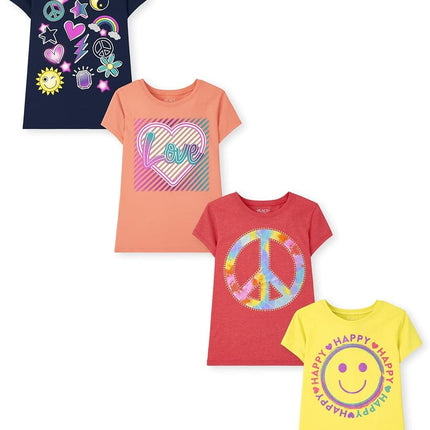 The Children's Place Girls Short Sleeve Graphic T-Shirt, Love/Doodle/Happy/Peace, Large