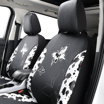 Flying Banner Butterfly car seat Covers ful Set Fashion Universal Lady Woman Female Rear Bench Split Colorized (Full Set - Faux Leather, Cow Print)