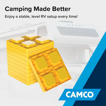 Camco Camper/RV Leveling Blocks | Features Interlocking Nested Design & Storage Bag for RV Storage and Organization | Each Leveling Block Measures 8.5" x 8.5" x 1" | 10-Pack, Design May Vary (44510)
