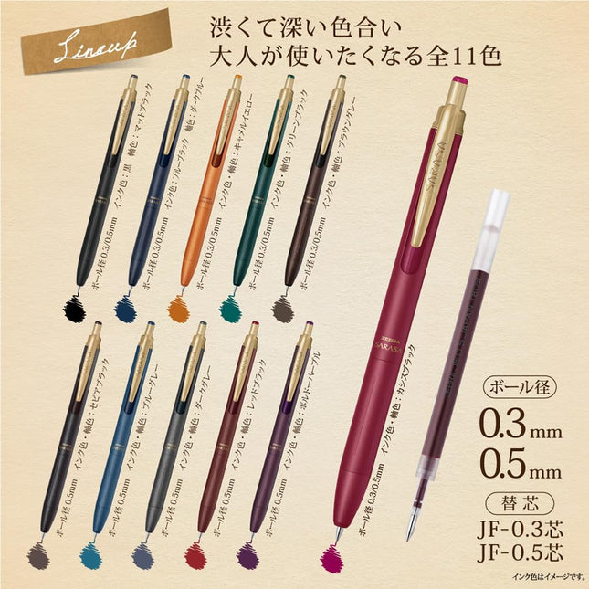 ???(ZEBRA) Stylo Roller Gel Zebra Sarasa Grand, pointe fine 0,5 mm, encre vintage à base d'eau, Gris Bleu, P-JJ57-VBGR